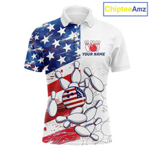 Load image into Gallery viewer, American Flag Patriotic Bowling Shirt For Men Custom Bowling Polo &amp; Quarter Zip Team Shirts TDM6276