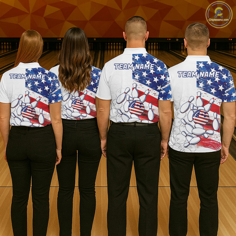 American Flag Patriotic Bowling Shirt For Men Custom Bowling Polo & Quarter Zip Team Shirts TDM6276