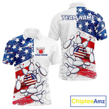 Load image into Gallery viewer, American Flag Patriotic Bowling Shirt For Men Custom Bowling Polo &amp; Quarter Zip Team Shirts TDM6276