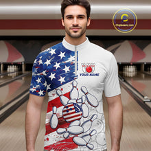 Load image into Gallery viewer, American Flag Patriotic Bowling Shirt For Men Custom Bowling Polo &amp; Quarter Zip Team Shirts TDM6276