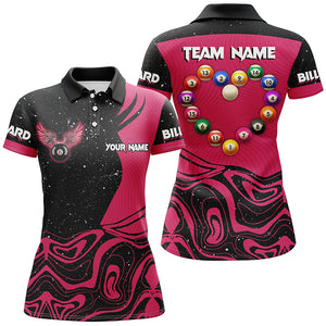 Personalized Funny Billiard Balls Heart Custom Women Polo & Quarter-Zip Shirts, Pink Billiard Jerseys TDM1767