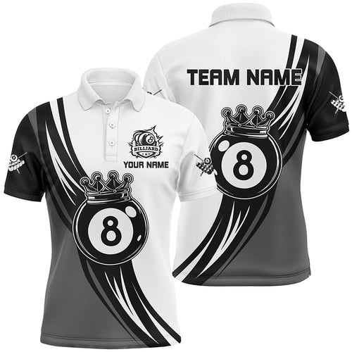 Personalized Black White 8 Ball Pool Crown Men Billiard Shirts, Best Billiard 8 Ball Team Jerseys TDM1772