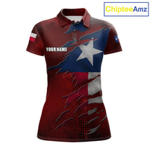 Load image into Gallery viewer, Retro Texas flag bowling polo shirt for women with custom bowling team graphics.