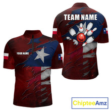Load image into Gallery viewer, Retro Texas flag bowling quarter zip shirt for men designed for tournaments and league play.
