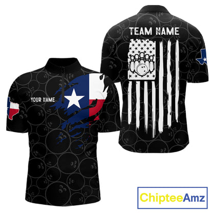 US flag Texas bowling quarter zip shirt for men built for league competition and tournaments.
