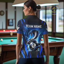 Load image into Gallery viewer, Personalized Thunder Lightning Cobra Snake Women Billiard Shirts, 8 Ball Billiard Team Jerseys |Blue TDM2680