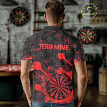Load image into Gallery viewer, Black And Red Grunge Darts Polo, Quarter Zip For Men Custom Dart Shirts For Team, Dart Jerseys TDM5152
