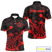 Load image into Gallery viewer, Black And Red Grunge Darts Polo, Quarter Zip For Men Custom Dart Shirts For Team, Dart Jerseys TDM5152