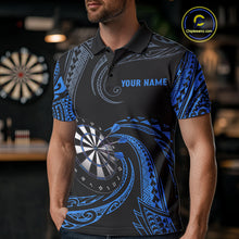 Load image into Gallery viewer, Personalized Blue Tribal Polynesian Mens Dart Shirts Custom Darts Polo &amp; 1/4 Zip Team Jersey TDM5154