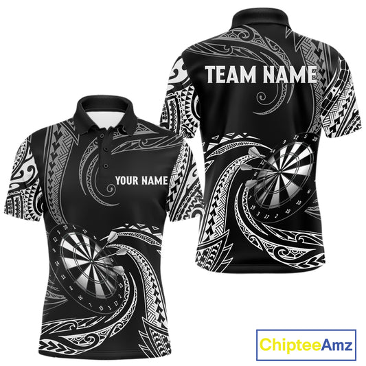 Personalized White Black Tribal Polynesian Mens Dart Shirts Custom Dart Polo & 1/4 Zip Team Jersey TDM5155