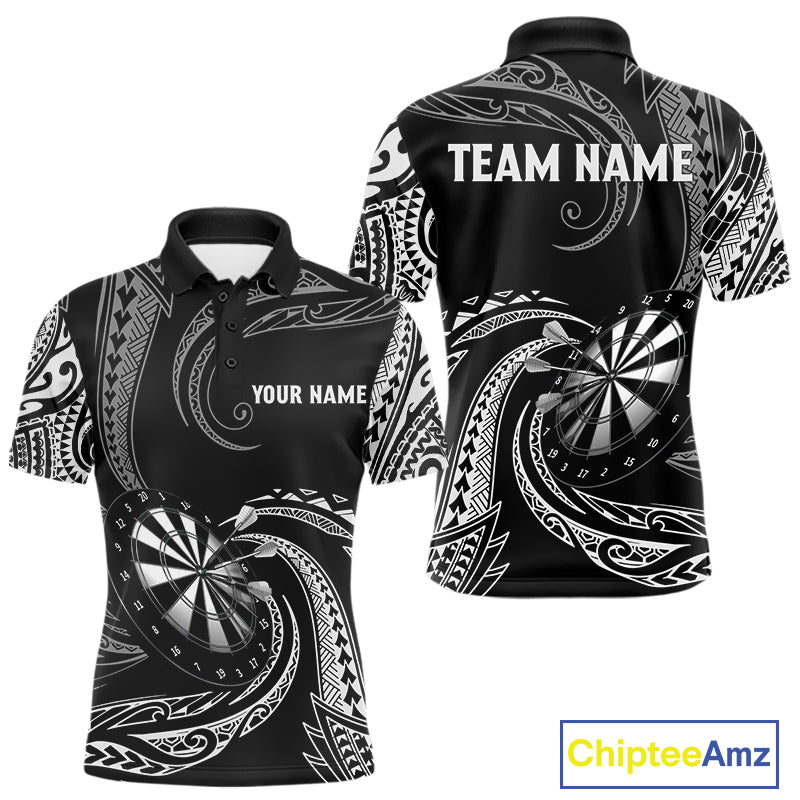 Personalized White Black Tribal Polynesian Mens Dart Shirts Custom Dart Polo & 1/4 Zip Team Jersey TDM5155