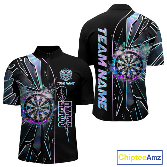 Personalized Holographic Break Glass Mens Dart Shirts Custom Darts Jersey Team Polo & 1/4 Zip TDM5157