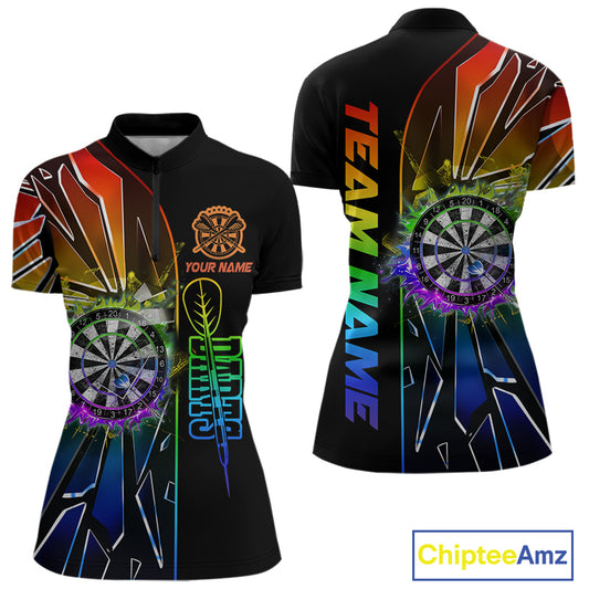 Personalized Rainbow Colorful Break Glass Womens Dart Shirts Custom Darts Jersey Team Polo & 1/4 Zip TDM5158