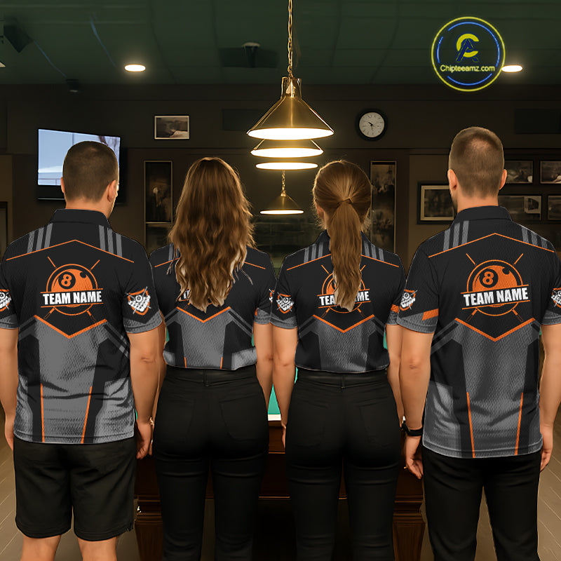 8 Ball Billiard Jerseys For Women Custom Polo & Quarter-Zip Billiard Shirts, Pool Team Shirt|Orange TDM5881
