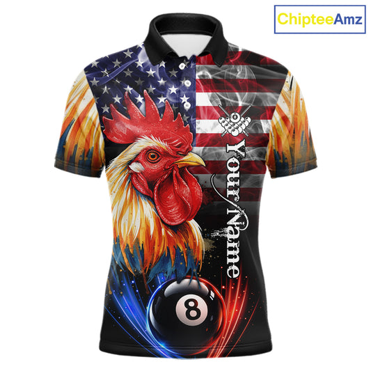 American Flag Smoke Rooster Billiard Shirt For Men Custom 8 Ball Pool Team Jersey Polo & 1/4 Zip TDM5883