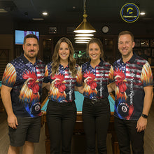 Load image into Gallery viewer, American Flag Smoke Rooster Billiard Shirt For Women Custom 8 Ball Pool Team Jersey Polo &amp; 1/4 Zip TDM5883