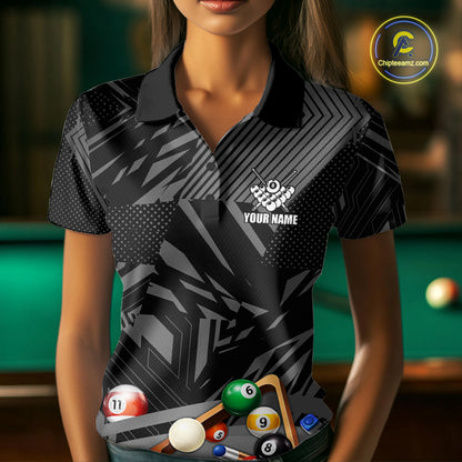 Black 8 Ball Billiard Shirt For Women Custom Billiard Tournament Pool Team Jersey Polo & 1/4 Zip TDM6023