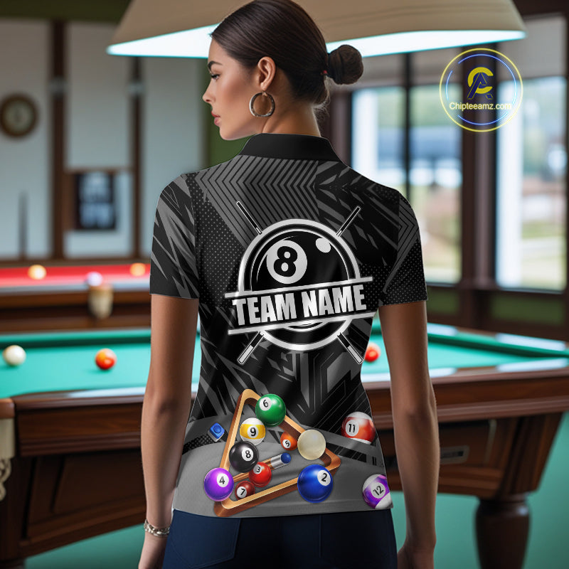 Black 8 Ball Billiard Shirt For Women Custom Billiard Tournament Pool Team Jersey Polo & 1/4 Zip TDM6023