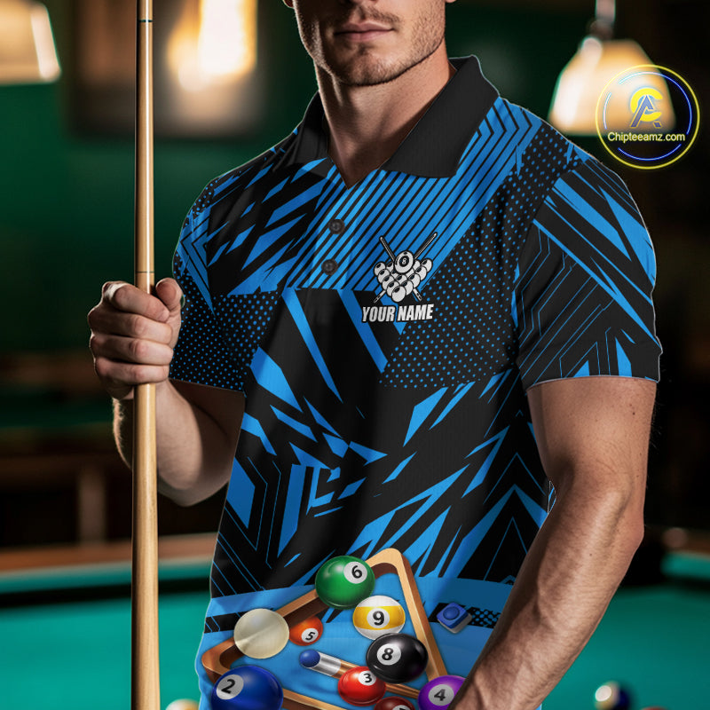 Blue 8 Ball Billiard Shirt For Men Custom Billiard Tournament Pool Team Jersey Polo & 1/4 Zip TDM6024