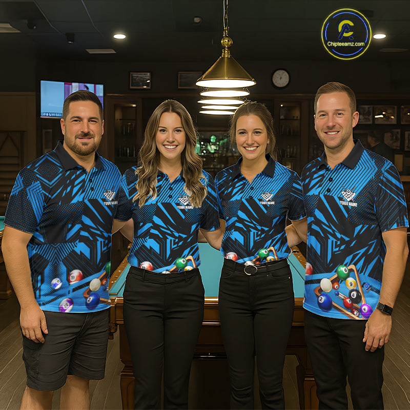 Blue 8 Ball Billiard Shirt For Men Custom Billiard Tournament Pool Team Jersey Polo & 1/4 Zip TDM6024