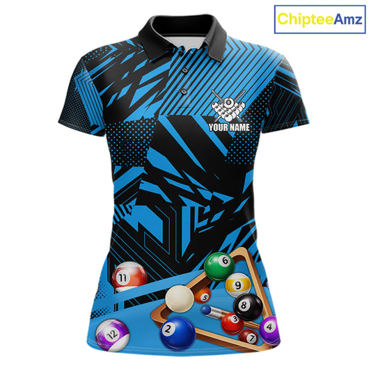 Blue 8 Ball Billiard Shirt For Women Custom Billiard Tournament Pool Team Jersey Polo & 1/4 Zip TDM6024