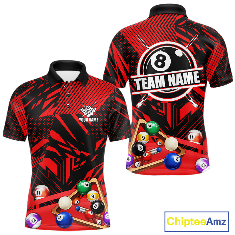 Red 8 Ball Billiard Shirt For Men Custom Billiard Tournament Pool Team Jersey Polo & 1/4 Zip TDM6025