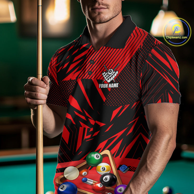 Red 8 Ball Billiard Shirt For Men Custom Billiard Tournament Pool Team Jersey Polo & 1/4 Zip TDM6025