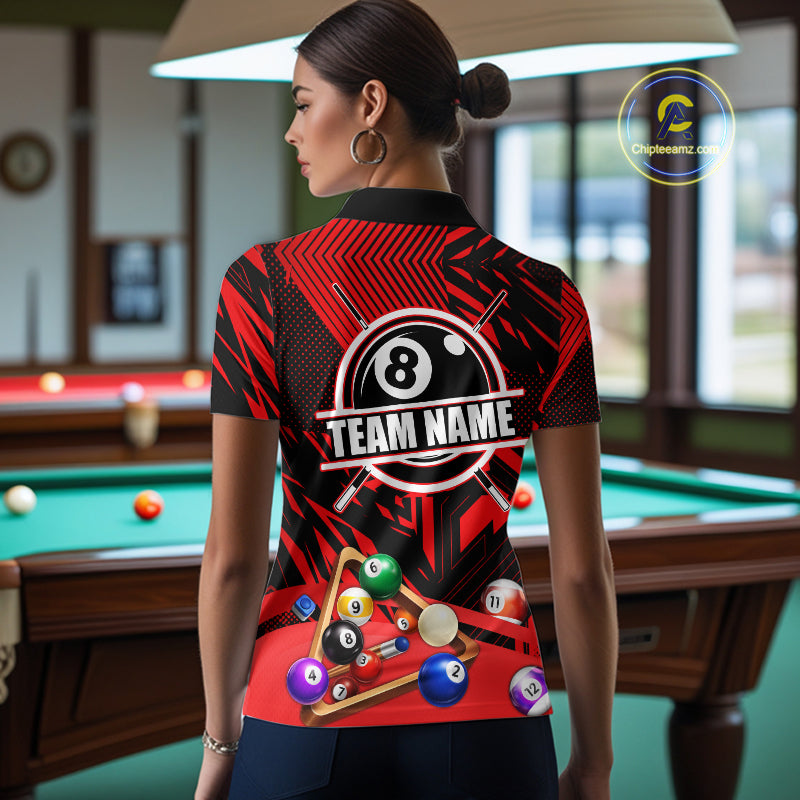 Red 8 Ball Billiard Shirt For Women Custom Billiard Tournament Pool Team Jersey Polo & 1/4 Zip TDM6025