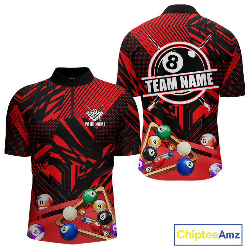 Red 8 Ball Billiard Shirt For Men Custom Billiard Tournament Pool Team Jersey Polo & 1/4 Zip TDM6025