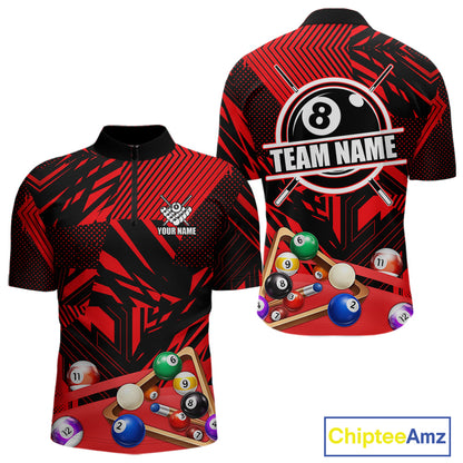 Red 8 Ball Billiard Shirt For Men Custom Billiard Tournament Pool Team Jersey Polo & 1/4 Zip TDM6025