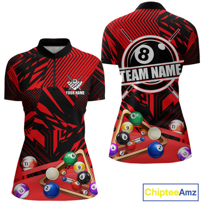 Red 8 Ball Billiard Shirt For Women Custom Billiard Tournament Pool Team Jersey Polo & 1/4 Zip TDM6025