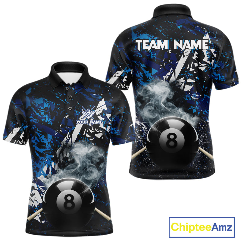Custom Blue Camo 8 Ball Pool Smoke Billiard Shirt For Men, Billiard Team Jersey Polo & 1/4 Zip TDM6031
