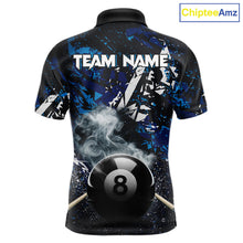Load image into Gallery viewer, Custom Blue Camo 8 Ball Pool Smoke Billiard Shirt For Men, Billiard Team Jersey Polo &amp; 1/4 Zip TDM6031