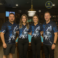 Load image into Gallery viewer, Custom Blue Camo 8 Ball Pool Smoke Billiard Shirt For Women, Billiard Team Jersey Polo &amp; 1/4 Zip TDM6031