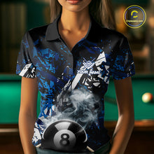 Load image into Gallery viewer, Custom Blue Camo 8 Ball Pool Smoke Billiard Shirt For Women, Billiard Team Jersey Polo &amp; 1/4 Zip TDM6031