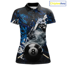 Load image into Gallery viewer, Custom Blue Camo 8 Ball Pool Smoke Billiard Shirt For Women, Billiard Team Jersey Polo &amp; 1/4 Zip TDM6031