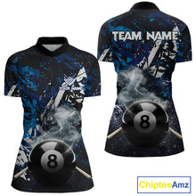 Load image into Gallery viewer, Custom Blue Camo 8 Ball Pool Smoke Billiard Shirt For Women, Billiard Team Jersey Polo &amp; 1/4 Zip TDM6031