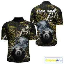 Load image into Gallery viewer, Custom Green Camo 8 Ball Pool Smoke Billiard Shirt For Men, Billiard Team Jersey Polo &amp; 1/4 Zip TDM6032
