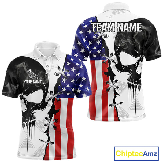 American Flag Smoke Skull Billiard Shirt For Men Custom 8 Ball Pool Team Jersey Polo & 1/4 Zip TDM6285