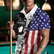 Load image into Gallery viewer, American Flag Smoke Skull Billiard Shirt For Men Custom 8 Ball Pool Team Jersey Polo &amp; 1/4 Zip TDM6285