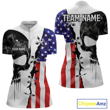 Load image into Gallery viewer, American Flag Smoke Skull Billiard Shirt For Women Custom 8 Ball Pool Team Jersey Polo &amp; 1/4 Zip TDM6285
