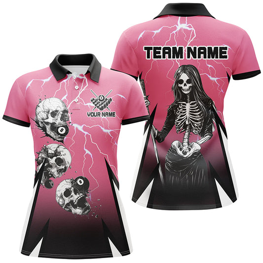Grim Reaper Play Pool Custom Lightning Pink Billiard Shirts For Women, Funny Billiard Shirt Gifts TDM2175