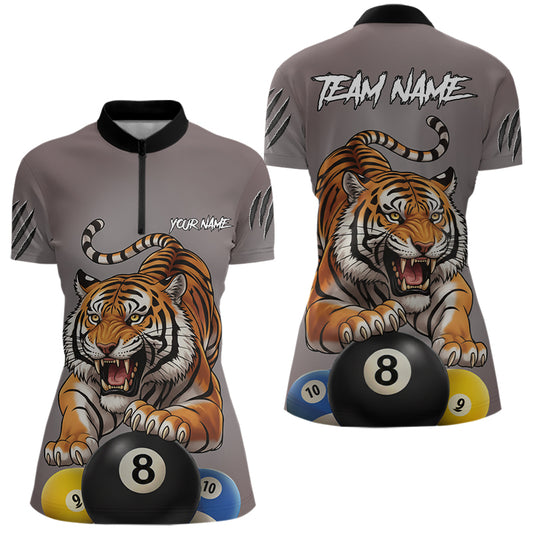 Personalized Funny Tiger 8 Ball, 9 Ball & 10 Ball Billiard Shirt For Women Custom Pool Team Jersey TDM4972