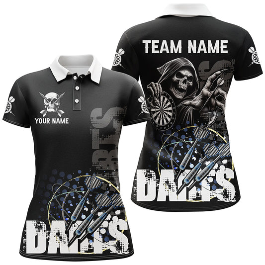 Custom Black White Grim Reaper Grunge Dart Shirts For Women,  Dart Team Jerseys Uniform TDM2952