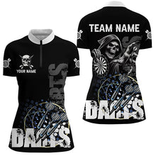Load image into Gallery viewer, Custom Black White Grim Reaper Grunge Dart Shirts For Women,  Dart Team Jerseys Uniform TDM2952