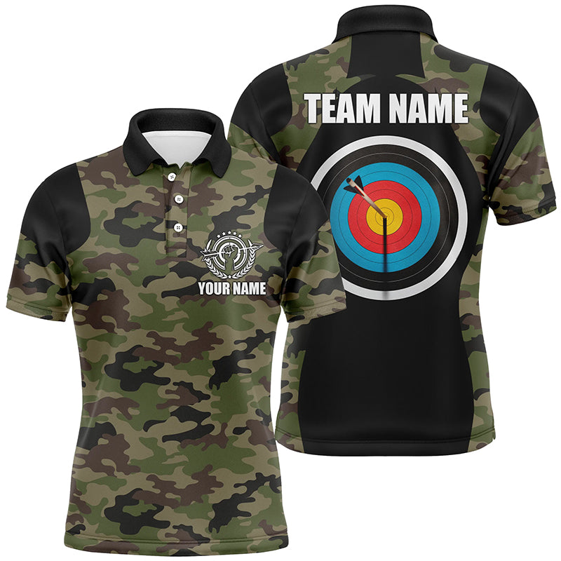 Personalized Green Camouflage Archery Polo Shirts For Men, Best Gifts For Archery Team Player TDM0709