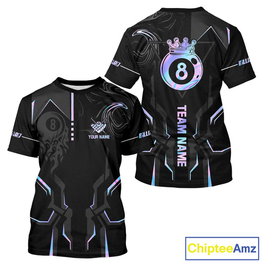 Customized 8 Ball Pool Crown Men’s Billiard T-Shirts, Holographic Billiard Team Shirt, Pool Jersey TDM5400