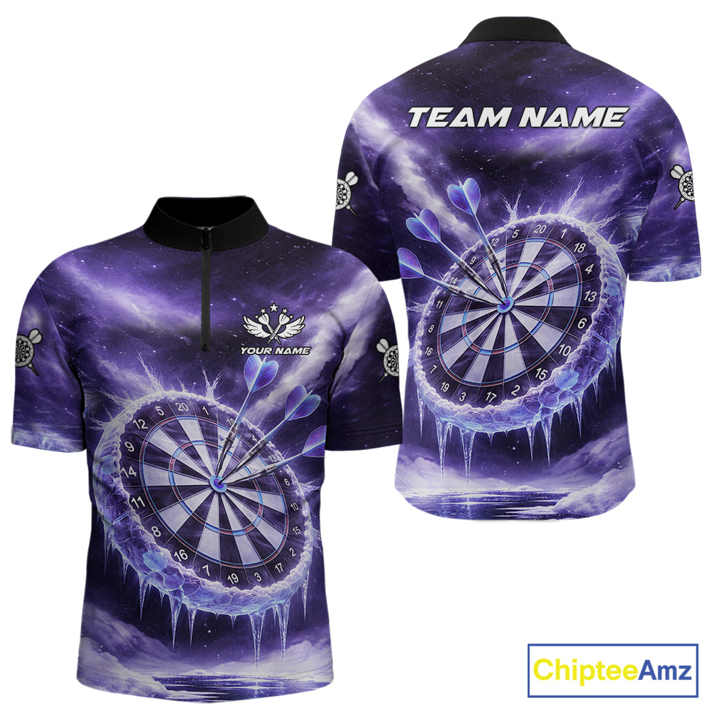 Personalized Purple Dartboard Icy Darts Shirt For Men Custom Darts Jersey Team Polo & 1/4 Zip TDM5681
