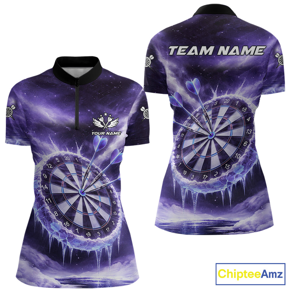 Personalized Purple Dartboard Icy Darts Shirt For Women Custom Darts Jersey Team Polo & 1/4 Zip TDM5681