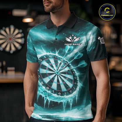 Personalized Turquoise Dartboard Icy Darts Shirt For Men Custom Darts Jersey Team Polo & 1/4 Zip TDM5683